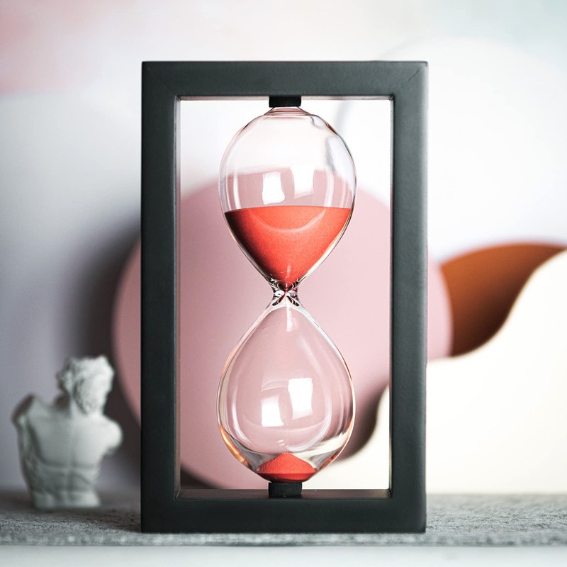 Hourglass 60 Minute Decorative Sand Timer, Black Wooden Frame Red