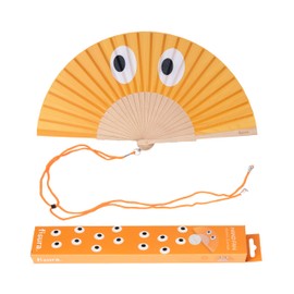 Fisura Hand Held Fan with Eye-Catching Orange Eye Pattern Modern Colourful Hand Fan Stylish Design and Convenient Hanger Size: 42.5 x 23 cm