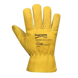 SupremeTTF 5 Pairs Yellow Leather Gloves HGV Drivers Hand Safety Fleece Lined Lorry Driving Work Glove (L (9))