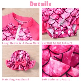 Infant Baby Girls One Piece Long Sleeve Swimsuit Mermaid Bathing Suit Zip Up Swimwear Beach Wear 6-12 Months Purple