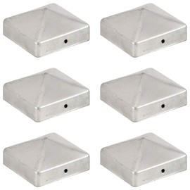 vidaXL Pyramid Fence Post Cap 6-Pack - Galvanised Metal 71x71mm for Deck, Patio, and Outdoor Barrier Top Protection - Silver