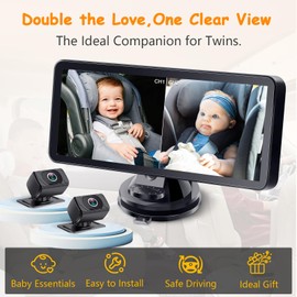 Yakry 2-Kids Baby Car Camera for Seat: 6.9 Inch Ultrawide Display with Two Cameras Rear Facing - USB Powered Backseat Camera HD 1080P Easy to Install