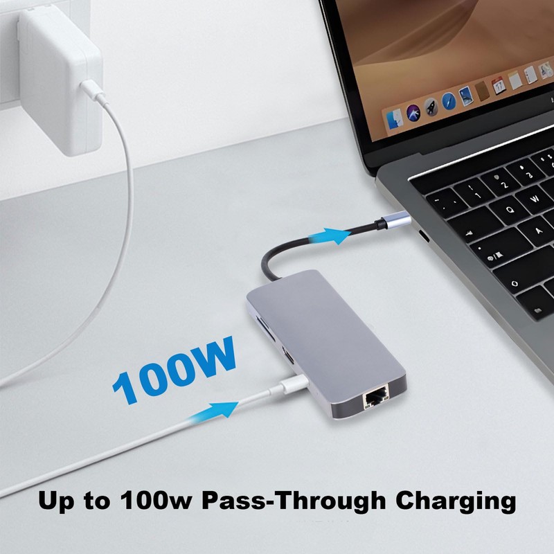XuanGui USB C Hub Ethernet, 8 en 1 Adaptador multipuerto
