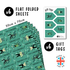 Funny Wrapping Paper For Men Women - Wolves - Party Animal - 6 Sheets Of Green Gift Wrap - Friends Wrapping Paper Gag Gifts - Comes With Stickers - By Central 23