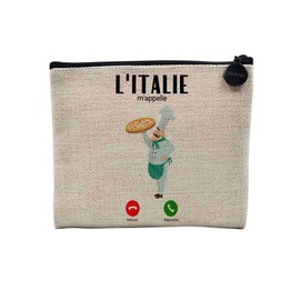Canvas Bag - Call Phone Passion Travel Decroche Humour Tourism Countries Africa Asia Europe Tradition - Canvas Cosmetic Bag in Linen Look - Toiletry Bag - Purse, Italy 1, Cosmetic bag