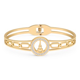 Stainless Steel Rhinestone France Eiffel Tower Bracelets Hollow Out Cuff Bangle Trendy Jewelry For Women Charms Paris Gifts (18K Gold)