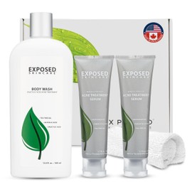 Exposed Skin Care Body Acne Kit – Dual Acne Treatment Serums + Body Wash and Exfoliating Body Cloth – Powerful System Eliminates Pimples and Breakouts to Quickly Clear Back and Body Acne
