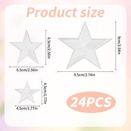 Gosknor 24pcs Star Iron On Patches, 3 Sizes Polyester and Cotton Star Embroidered Patches Appliques Sew On Perfect Decorations and Accessories for Clothes Pants Hats Shirts(White)