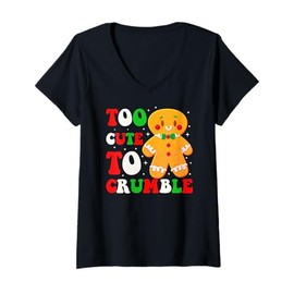 Womens Too Cute to Crumble Gingerbread Man V-Neck T-Shirt