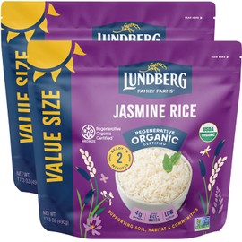 Lundberg Jasmine Rice, Ready in 2 Minutes – Regenerative Organic Certified Long Grain White Rice, Microwavable, Fluffy, Non-Sticky, Aromatic Thai Rice, Value Size, 17.3 Oz (Pack of 2)