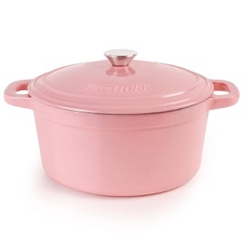 BergHOFF Neo Enameled Cast Iron 7qt. Round Dutch Oven, Matching Lid, Oven safe Up to 400°F, Pink
