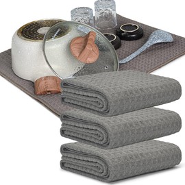KYOSAMA Dish Drying Towels, Tea Towels, Large Size, 31.5 x 19.7 inches (80 x 50 cm), Absorbent, Quick Drying, Dishcloths, Pot Wipes, 3 Gray Towels