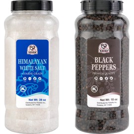 52USA Himalayan White Salt (Coarse Grain) 39 oz + Whole Black Peppercorns 18 oz, Salt and Pepper Grinder, Black Peppercorn Refil, Sea Salt for Grinder Refill