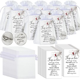 50 Set Cardinal Memorial Coins Angel Sign Gifts Set Include Cardinal Funeral Pocket Token Memorial Sign Poem Cards and White Organza Bags for Angel Charms Wedding Funeral Memory Presents Family