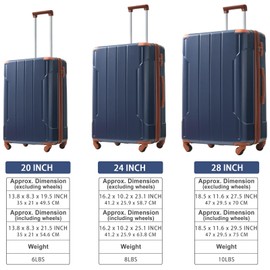 YLIEHS 3-Piece Hardshell Luggage Set with Lightweight Expandable Suitcases, Includes 20'', 24'', and 28'' Sizes, Inky Blue