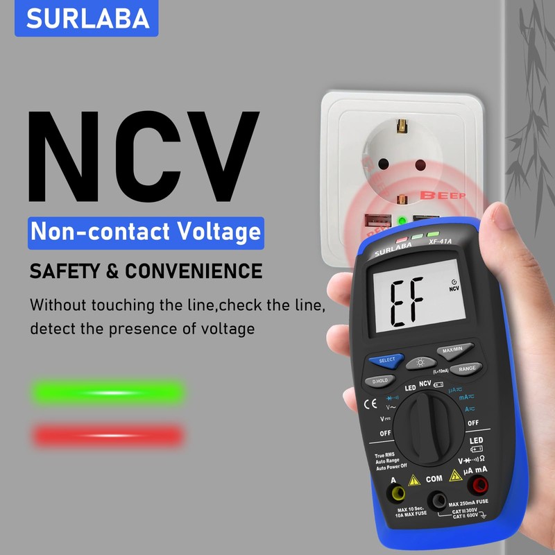 SURLABA Smart Multimeter, 2000 Count Voltage Tester XF-41A DC AC,