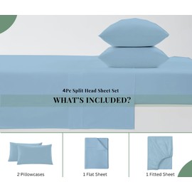 Top Split King Sheets Sets for Adjustable beds, Sheets for Sleep Number Bed Split King deep Pocket, 39" Split Top King Sheets 400 Thread Count 100% Cotton, Flex Top Sheets, Light Blue Solid