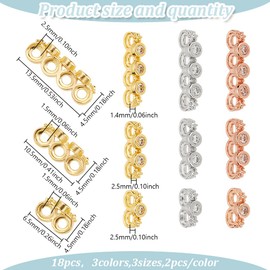 GOMAKERER 18 Pcs 3 Colors Spacer Beads, 3 Sizes Brass Cubic Zirconia Spacer Bar Beads Link Connectors Long Spacer Beads for Bracelets Necklace Jewelry Making