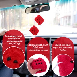 Fuzzy Dice Pair 2.36” of Decorative Red Fuzzy Plush Dice for Car Mirror Interior Rearview Mirror Hanging Ornament Car Accessories (Red)