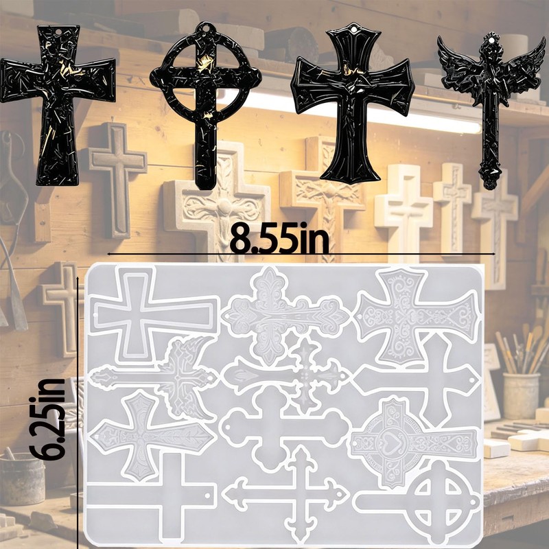 12 Cavity Cross Resin Molds, Silicone Cross Molds for Epoxy