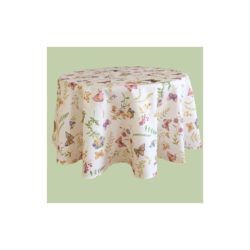 texpot Tablecloth 130 cm Round Print Butterfly Spring Tablecloth Summer