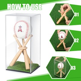 Baseball Display Case and Wood Baseball Stand Acrylic Baseball Holder Acrylic Box with Grass Pad for Ball Display Mini Wooden Bat Baseball Holders for Memorabilia Autograph Ball1)