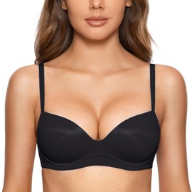 DOBREVA Women's Bra Without Underwire Push Up Bras Soft T Shirt Padded Bustier Seamless Sleep, black, 75C