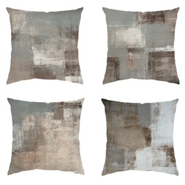 Minicoco Cushion Covers Outdoor Cushions Covers Linen Cushion Cover Outdoor Cushions for Garden Furniture 4 Pack Throw Pillow Case for Garden, Sofa 45 x 45cm (Gray Rendering)