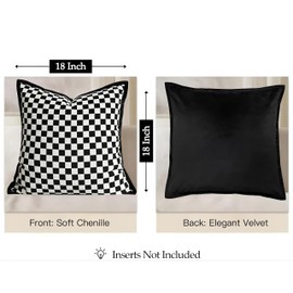GV DUOKE 18x18 Inch Checkerboard Throw Pillow Cover One Set Chenille and Velvet Elegant Design Checkered Pillowcase Home Deco for Couch Bed Sofa Chair and Living Room Bed Room