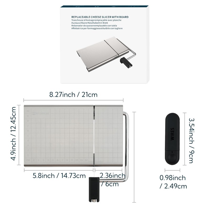 KITCHENDAO Replaceable Wire Cheese Slicer with Board and Measuring Grids,Tightness