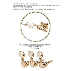 DJ235G-D4 TENOR Acoustic Guitar Tuners, Tuning Key Pegs/Machine Heads for Acoustic Guitar with Gold Plated Finish and Gold Plated Buttons.