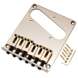 Musiclily Pro 54mm Modern Telecaster Bridge with Zinc Alloy 6-Saddle for Squier and Import Tele Style Electric Guitar, Gold