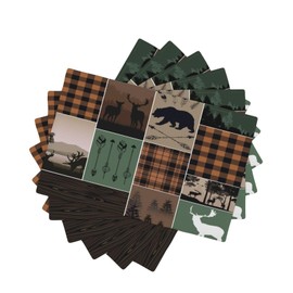 Rustic Country Cabin Hunting Moose Place Mats Set of 6,Retro Green Patchwork Bear Deer Washable Dinner Mats 12"x18"