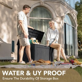 Devoko 120 Gallon Deck Box Resin Outdoor Storage Box Waterproof Large (Black)