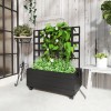 Wooden Elevated Garden Bed with Trellis and Wheels Outdoor Planter
