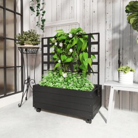 Wooden Elevated Garden Bed with Trellis and Wheels Outdoor Planter for Garden Patio Balcony Garden SuppliesColor: default Color