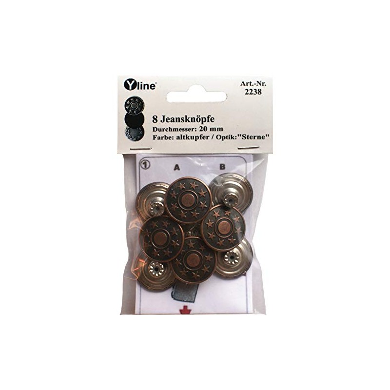 8 Jeans Buttons, Antique Copper, 20 mm, Jeans Buttons, Metal