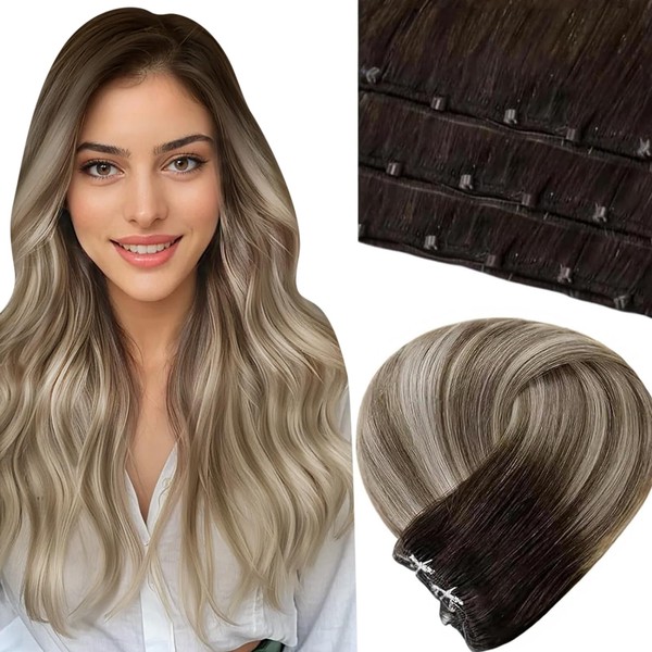 LaaVoo Beaded Weft Hair Extensions Human Hair Weft Extensions with