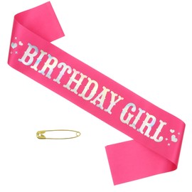 TIOSRU Birthday Girl Sash-Pink Birthday Sash for Women Girls Happy Birthday Sash with Silver Foil Birthday Party Decoration