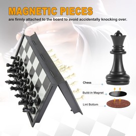 Snocyo Chess Set, Folding Chess Board, Magnetic Chess Pieces, Travel Chess Games Toys for Kids Adults, Portable Chess Board Set, Educational Board Games Gifts (Black/White)
