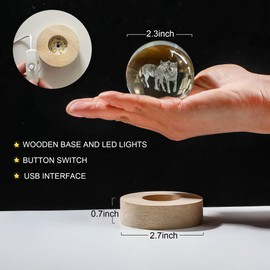 YU FENG 3D Carved Wolf Crystal Ball with Warm White Light Base 2.36 Inch