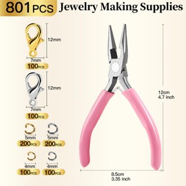 LEOBRO 801 PCS Lobster Claw Clasps and Jump Rings, Jewelry Making Supplies, with Needle Nose Pliers, Lobster Clasp for Bracelets Necklaces Keychain Jewelry Making (Gold & Silver)