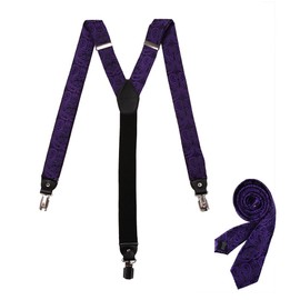 Epoint EFDB0019 Dark Violet Black Patterns Skinny Tie Silk Inspire For Dad Braces Skinny Tie Set
