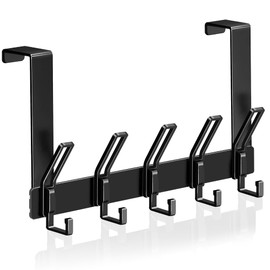 MIVITOOM Over Door Hooks, Over Door Towel Rack with 5 Hooks, Sturdy Hooks for Coats, Hats, Bags, Clothes（Black）
