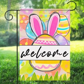 BlissYard Happy Easter Garden Flag 12x18 Inch Double Sided Easter Bunny Garden Flag Outside Easter Eggs Bunny Holiday Yard Flag Outdoor Flag Spring Home Decoration