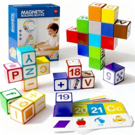 26 Pcs Magnetic Alphabet Blocks for Toddlers 1-3, ABC & Number Stacking Blocks with 9 Learning Cards, Educational Montessori STEM Toys for Kids Ages 3+ ，Montessori Toys for Boys Girls Gifts