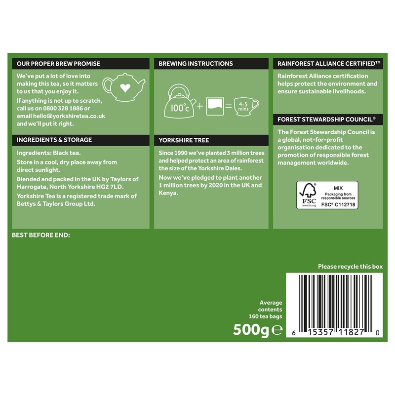Yorkshire Tea Hard Water Tea Bags, 160 Tea Bags