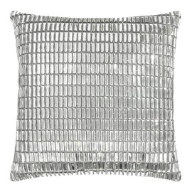 Fifth Avenue Pillow, Velvet Backing, Glass Stones, Dramatic, Feather Insert, for Sophisticated Luxury Home Decor, Silver, 16", Sold Individually