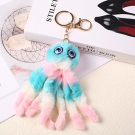 Suitable for making gifts for friends and relatives car pendant Octopus keychain pendant schoolbag bag octopus pendant doll plush pendant keychain dolls (puple+pink)