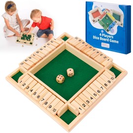 AhLmA Dice Games Shut The Box Game for 4 Board Games Wooden Table Games Wood Suitable for Camping, Travel, Picnics and Parties etc (Wood Colour)
